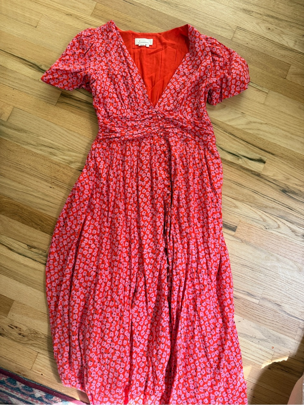 Anthropologie Red Floral V-Neck Maxi Dress